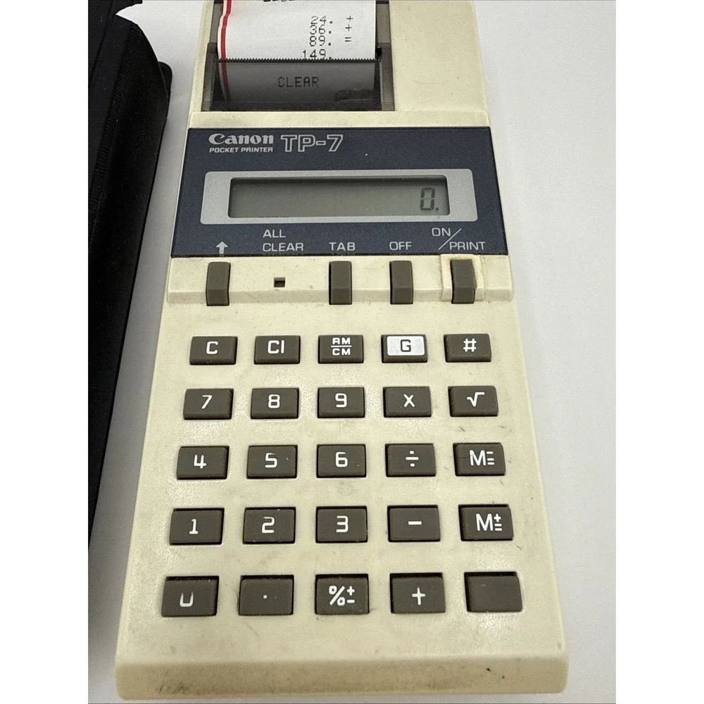 Vintage Canon TP-7 Pocket Printer Calculator w/ Case and Paper Japan Tested VTG